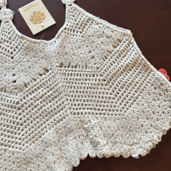 Brand New Rebellion Again Cream Crochet Tank Top Boho Crop Butterfly Cotton - Picture 14 of 15